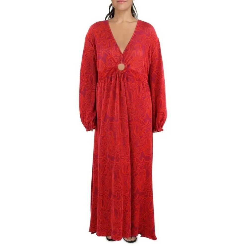 NWT Nina Parker Prism Maxi Dress  Keyhole Pleated Orange Pink 3X - Picture 2 of 9